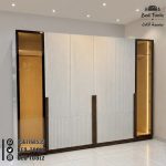 ⁦غرفه نوم كريمية بخطوط هندسية خشبية⁩ - الصورة ⁦2⁩